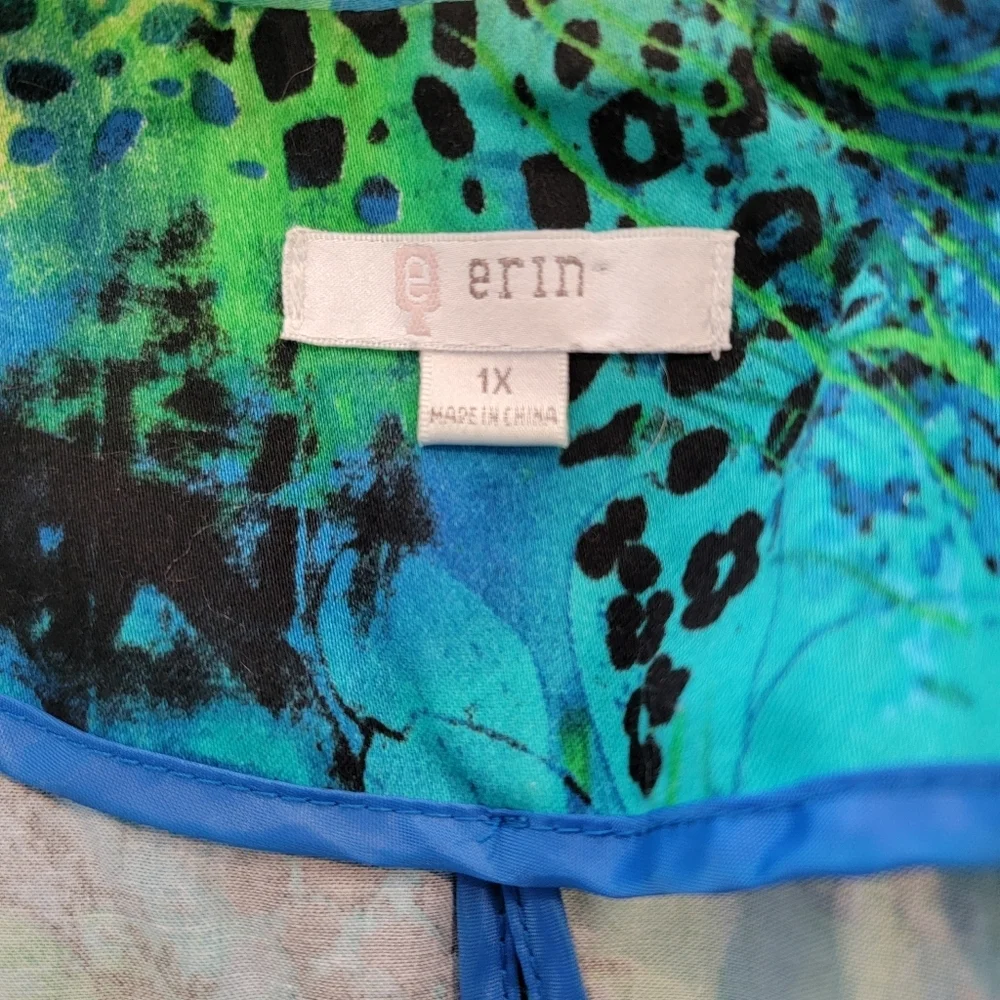 Erin Plus sz 1X Colorful Abstract Floral 3/4 Sleeve Artsy Blazer Jacket